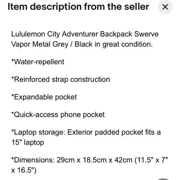 LULULEMON CITY ADVENTURER BACKPACK SWERVE VAPOR MEDal GRAY BLACK - Picture 5 of 5